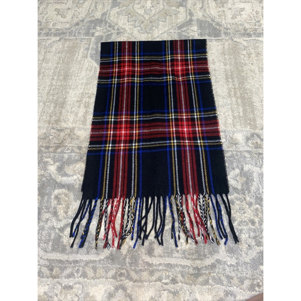 Cejon Plaid‎ Scarve Made Italy Acrylic w Fringe Red Blue Yellow Black Womens